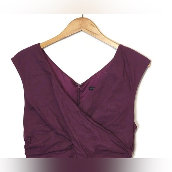 Eileen Fisher V Neck Sleeveless Shirred Cotton Silk Purple Midi Dress Size 8 - Picture 3 of 10